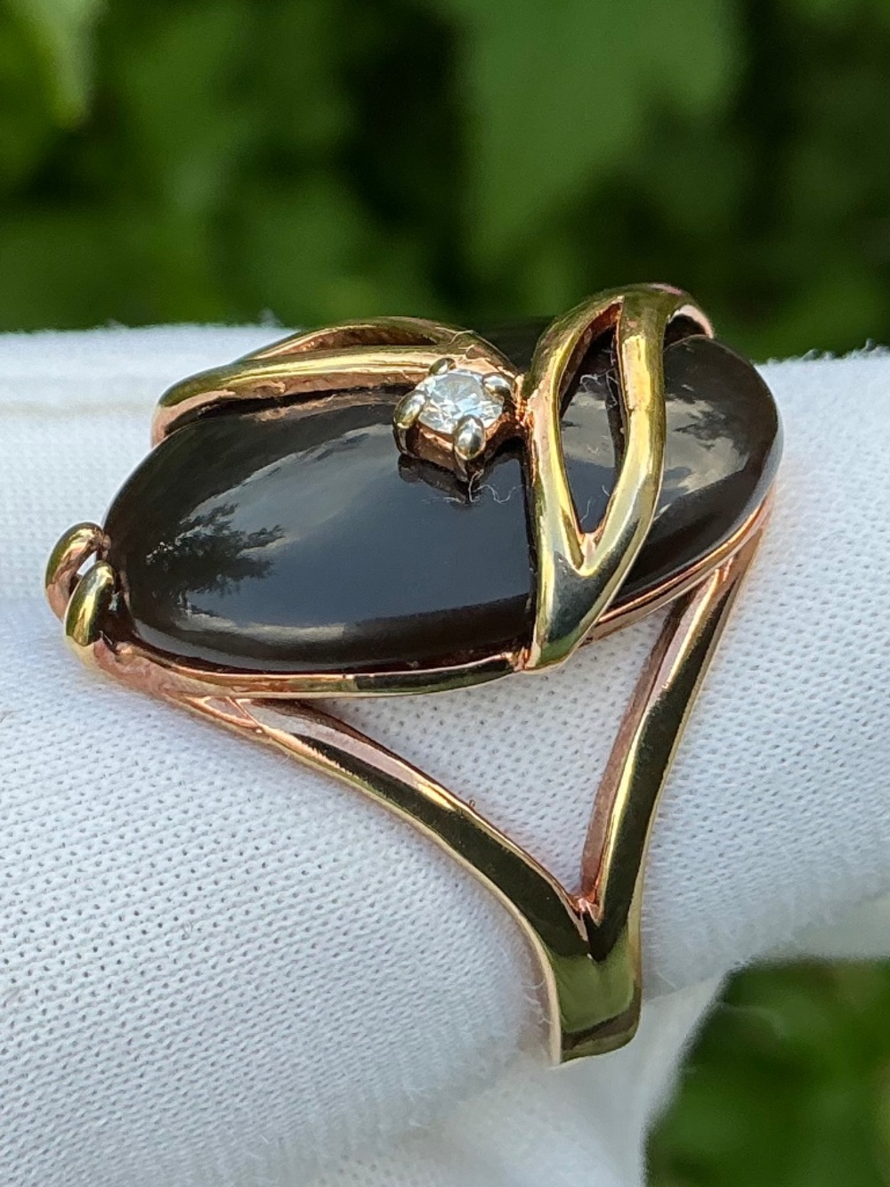 Vintage Seta Oval Black Onyx & Crystal Gold Plated Statement Ring Size 6 - Picture 11 of 13